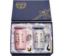 2nd Wedding Anniversar-y Gifts, Second Anniversary Gif-t, 2PCS Happy 2th Anniversar-y Gift Mr and Mrs Gifts Marble Ceramic Cups 14oz with Spoon, Giftbox, 2 year Anniversary Gif-ts for Him, Her