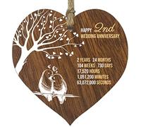 2nd Wedding Anniversary Wooden Heart Plaque, Dark Wood Sign Keepsake, Celebrate Cotton Anniversary Wife Husband Boyfriend Girlfriend, Plaque with Quotes Gifts from the Kids