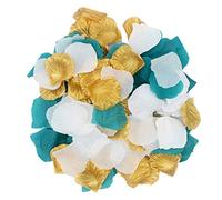 2NDTONONE 900PCS Teal Gold White Silk Rose Petals Artificial Flower Petals for Wedding Party Table Confetti Aisle Runner Flower Girl Bridal Shower Hotel Home Vase Decoration