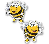 2no. 100mm Happy Bee Stickers - Self Adhesive Stickers - Easy to Apply
