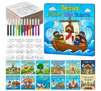 2ooya 24Pcs Coloring Jigsaw Puzzle Craft Kit for Kid Christian DIY Gift Set | Bulk Religious Story Color Your Own Puzzles with Watercolor Markers for Party Classroom Activities, VBS Church Craft Gift Bag