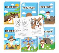 2ooya 24Pcs Easter Coloring Books for Kids Party Bulk, Jesus is Risen 6-Style Cover Activity Books, Funny Christian Religious Mini Pocket Painting for Easter Spring Holiday Sunday School Bag Fillers