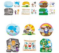 2ooya 36 Set Religious Christian Crafts for Kids Bulk, Jesus Bible Stories Sticker Hanging Ornament Craft Kit, DIY Nativity Scene Decor for Sunday School Christmas Activities Church Party Goodie Gifts