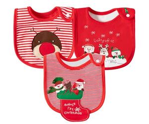 2OOYA Christmas Baby Cotton Bibs, 3Pcs Xmas Cartoon Drooling Bibs with Resin Button, Cute 3D Socks Style Food Bib for Newborn Infant Keepsake Gift, Celebration First Christmas Photo Props, 0-12 Months