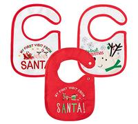 2ooya Christmas Baby Cotton Bibs, 3Pcs Xmas Cartoon Drooling Bibs with Resin Button, Cute Reindeer Food Bibs for Newborn Infant Keepsake Gift, Celebration First Christmas Photo Props, 0-12 Months