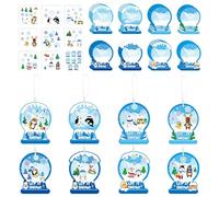 2OOYA Christmas Snow Globe Craft Sticker Ornament Kit, 40 Sets Make Your Own Winter Crystal Ball, Penguin Snowman Dear DIY Hanging Decoration for Kid Xmas Tree Decor School Winter Holiday Party Favour