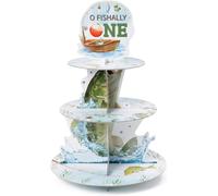 2ooya Go Fishing Cupcake Stand Decorations - 3 Tier Ofishally One Birthday Decorations Gone Fishing 1st Cupcake Stand Dessert Tower Holder for Kids Baby Shower Little Fisherman Birthday Party Favor