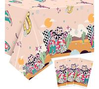 2ooya Groovy Party Tablecloths, Western Theme Cowboy Table Covers, Hippie Style Plastic Waterproof Tablecloth, Baby Shower Outdoor Picnic Party Decorations Supplies