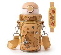 2ooya Water Bottle Carrier for Kids - Capibara Water Bottle Holder with Adjustable Strap, Cute Animal Sling Bag with Pocket, Protective Sleeve for 10/12/14/16/18oz Bottles for School Walking Hiking
