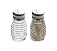 2oz/60ml Ribbed Salt and Pepper Shaker Multihole Glass Pot Condiment BPA Free Screw Top Lid (Set of 2)