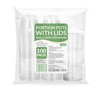 2oz (60ml) Small Disposable Plastic Portion Pots with Lids [100 Pack] - Clear Round Leakproof Deli Pot Containers for Sauce, Dips, Jelly Shots, Jello, Salad Dressing, Snack, Meal Prep & Takeaway Use