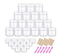 2oz 60ml Travel Pots with White Lids 24pcs + 24pcs 20g Small Travel Containers 48 Pack Clear Cosmetic Sample Containers for Cream, Body Butter, Eye Shadow,Rhinestone,Lip Scrub -Free Labels & Spatulas