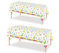 2P Easter Plastic Tablecloth,Easter Eggs Tablecloth,137*274cm Easters Bunny Table Cloth,Waterproof Reusable Easters Table Clothes,Rectangle Wipeable Party Table Cover for Spring EasterDecorations