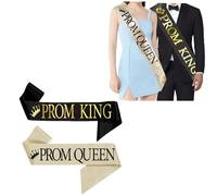 2P Graduation Prom King and Prom Queen Satin Sash for 2025 Graduat Decorat,Black and Glitter Champagne Gold Graduat Satin Sashes for Congrats Class 2025 Graduate Celebrations School Graduating Party