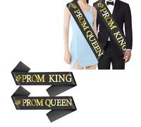 2P Graduation Prom King and Prom Queen Satin Sash for 2025 Graduat Decorations,Black Gold Graduation Satin Sashes for Congrats Class 2025 Graduate Celebrations School Graduating Party Supplies