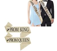 2P Graduation Prom King and Prom Queen Satin Sash for 2025 Graduat Decorations,Glitter Champagne Gold Graduation Satin Sashes for Congrats Class 2025 Graduate Celebrations School Graduating Party
