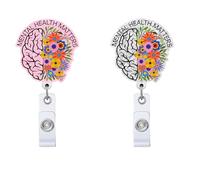 2P Mental Health Matters Black Retractable Badge Reel with ID Clip Name Tag Card Gift for Nurses Doctor Brain Neurologist Medical Office Social Worker Alligator Clip