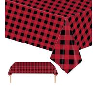2P Red Black Checkered Table Cloth Party,137*274cm Red Xmas Gingham Tablecloth,Kid Adult Red Black Plastic Table Cover,Large Rectangular Christmas Table Cloths for Parties BBQ Picnic Birthday Wedding