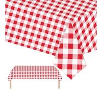 2P Red Checkered Table Cloth Party,137*274cm Red and White Xmas Gingham Tablecloth,Kid Adult Red Plastic Table Cover,Large Rectangular Christmas Table Cloths for Parties BBQ Picnic Birthday Wedding
