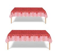 2P Red Glitter Christmas Table Cloth Party,137x274cm Rectangle Shiny Large Plastic Red Tablecloth,RedSparkling Diamond Xmas Tablecovers Party for Winter Holiday Xmas Party Dinner Reds Table Cloths
