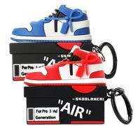 [2Pac] Compatible Airpods Pro 3 Case (2025),Cute Cartoon Shoe Box Soft Silicone Protective Cases for Apple AirPods Pro 3rd Generation Case,Airpod Pro 3 Cover with Keychain for Women Men,Red+Deep Blue