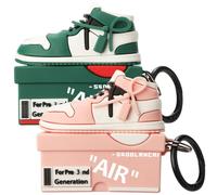 [2Pac] Compatible Airpods Pro 3 Case Cover,Cute Cartoon Shoe Box Soft Silicone Protective Cases with Keychain (F-Pink+Green, Airpods pro 3 case)