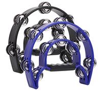 2Pack 10" Double Row Tambourine for Adult, Half Moon Musical Tambourine 20 Metal Jingles Hand Held Percussion Drum, Plastic Musical Percussion Tambourines for Adults, Church, KTV, Party, Black & Blue