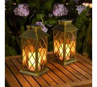 2Pack 10" Outdoor Solar Lanterns Waterproof Garden Patio Lantern Lights Flickering Candle Mission for Outside, Party, Yard, Lawn, Mothers Day Gifts Garden Gifts for Mom Women (Antique Green Bronze)