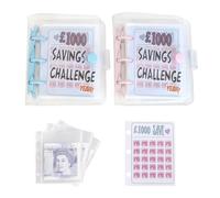 2Pack £1000 Savings Challenge Binder Pink Blue with 25 Cash Envelopes Each | Money saving wallet, Portable mini budget book, simple fun planner for household personal finance and daily savings targets