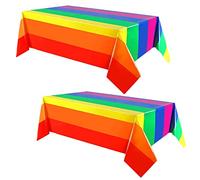 2Pack 137*274cm Pride Party Table Cloth-Rainbow Tablecovers for Kids Party Decorations-Birthday Rainbow Party Disposable Plastic Table Cover for LGBT Party,Kids Birthday,Summer,Cocktail Party Decor