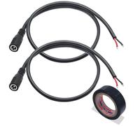 2Pack 18 AWG DC Power Pigtails Cable with Insulating Tape, 12V DC 5.5mm x 2.1mm Female Plug CCTV Cable Bare End, 30cm/1ft Replacement Repair Cord for CCTV Security Camera, DVR, LED Strip Light