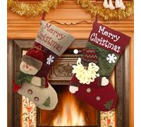 2Pack 18inch Large Christmas Stocking Personalized Xmas Stockings Gift Bag Santa Snowman Christmas Ornament Bag Traditional Hanging Bag for Home Christmas Decoration