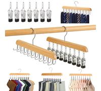 2Pack 2-in-1 Wooden Closet Organization Hanger, Closet Organizer with 17 Clips Bra Hangers Legging Organizer, 360° Rotating Space Saving Neatly Store , Pants Jeans Skirt Tank Top Hanger for Closet