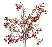 2Pack 27.6 inch Artificial Berry Leaves Branches, Autumn Fake Fall Leaf Stem Shrubs for Home Kitchen Festival Table Decor, Red