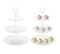 2Pack 3 Tier Cupcake Stand, Large Stable Afternoon Tea Stands, Plastic Round Cake Stand, Fruit Dessert Server Plates Stands, Reusable Food Serving Platter Stand for Birthday, Wedding, Party(White)