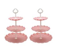 2Pack 3 Tier Cupcake Stand, Large Stable Afternoon Tea Stands, Plastic Round Cake Stand, Fruit Dessert Server Plates Stands, Reusable Food Serving Platter Stand for Birthday, Wedding, Party(Pink)