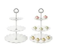2Pack 3 Tier Cupcake Stand, Large Stable Afternoon Tea Stands, Plastic Round Cake Stand, Fruit Dessert Server Plates Stands, Reusable Food Serving Platter Stand for Birthday, Wedding, Party(Silver)