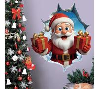 2Pack 3D Wall-Breaking Santa Claus Wall Stickers,Large Christmas Self-Adhesive Wall Sticker,Cute Christmas Walls Decals Peel and Stick,3D Santa Claus Xmas Walls Stickers,for Refrigerator Room
