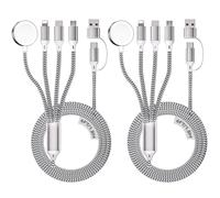 2Pack 4 in 2 Multi Fast Charger for A pple Watch, 1.8M/6FT USB A/C to iOS Port/Type C/Micro USB/iWatch Nylon Charging Cable Compatible for iWatch Ultra/SE/1-10/iPhone/iPad/AirPods/Galaxy/HUAWEI