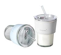 2Pack 400ML Glass Tumbler with Straw and Lid - The Perfect Reusable Glass Coffee Tumbler