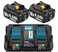 2Pack 5.5Ah Battery + Charger,Replacement Batteries for Makita 18V DC18RD Compatible with BL1860B BL1850B BL1840B BL1830 Tool Battery