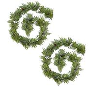 2Pack 6FT Christmas Garland - Artificial Greenery Olive Garland with White Berries, Pinecones & 20 Warm LED Timer Lights - Holiday Garland for Home, Wedding, Party Decorations