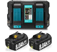 2Pack 8.0Ah 18V BL186 Replacemnet for Makita Battery with DC18RD Charger Compatible with Makita Battery BL1860 BL1860B BL1850 BL1840 BL1830 DC18RA DC18RC DC18RD (2Battery+1Charger)