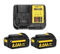 2Pack 8.0AH 20V/18V DCB184 Replacement for Dewalt Battery and 4A Charger Compatible with Dewalt Battery DCB180 DCB181 DCB-182 DCB-183 DCB-184B-XJ DCB185 DCB200 (2Battery+1Charger)