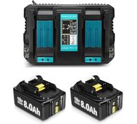 2Pack 8.0Ah BL1860B Battery + 6A DC18RD Dual Port Charger Compatible with Makita Battery 14.4V-18V BL1860 BL1860B BL1850 BL1850B BL1840 BL1830and DC18RD DC18RC DC18SF DC18RC DC18RF Charger