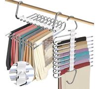 2Pack 9 Layers Foldable Pants Hangers Space Saving Trouser Rack Multifunctional Hanging Hole for Wardrobe Trousers Scarf Jeans (White)