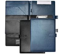 2PACK A4 Clipboard Folder Conference Folder,Professional PU Leather Portfolio Folder,Legal Pad Holder for A4 Letter Size Notepad,Resume,Writing Pad,Ideal for Business Office Conference,Black and Blue