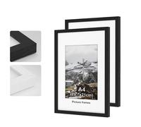 2pack A4 Picture Frame, Black Wooden Picture Frames, 29.7x21cm Photo Frame with Perspex Glass, With Stand and Wall Mountable, Horizontal or Vertical Wall Mounting,Bedroom and Living Room Decoration