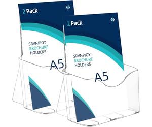 2Pack A5 8.07*3.26*2.08 inches Acrylic freestanding brochure dispenser, transparent flyer holder, adapted to office, restaurant, counter, reception, hotel front desk freestanding brochure flyer holder