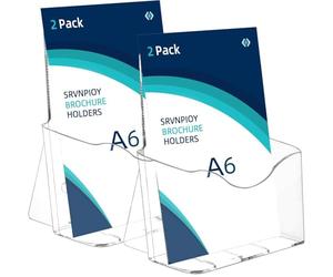 2Pack A6 7.87*4.06*3.35 inches Acrylic freestanding brochure dispenser, transparent flyer holder, adapted to office, restaurant, counter, reception, hotel front desk freestanding brochure flyer holder